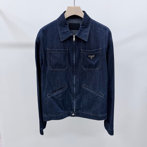 [S급/L] 프라다 삼각로고 라이트 데님 블루종 청자켓