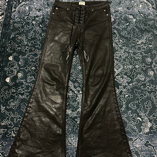 Wax coating laceup bootcut jean
