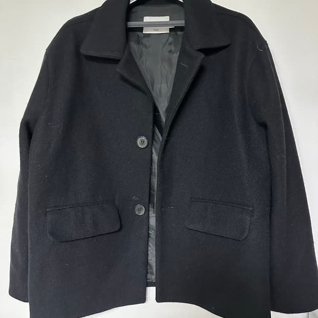 블랙 색상의 HOMME 모직 코트