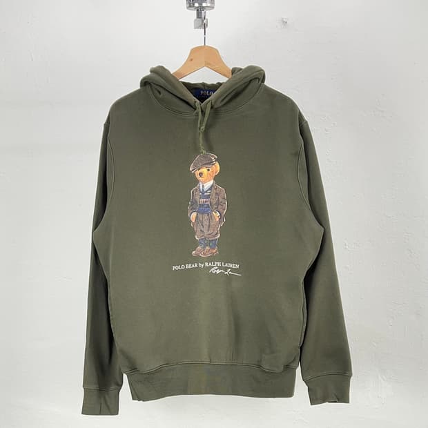 폴로 랄프로렌 카키 그린 폴로 베어 플리스 후디 스웨트 셔츠