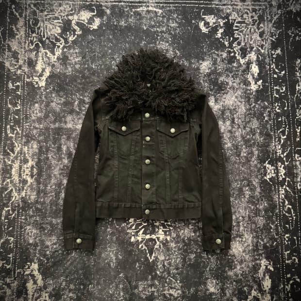 00s black fur denim jacket