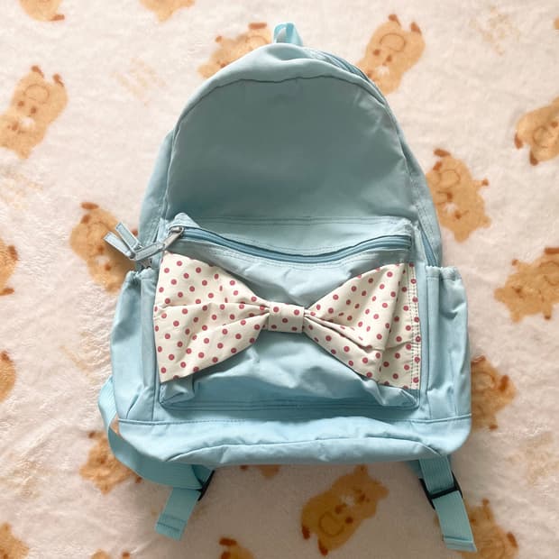 모리걸 빈티지 핀터레스트 도트 리본 백팩 🎀🩵🤍