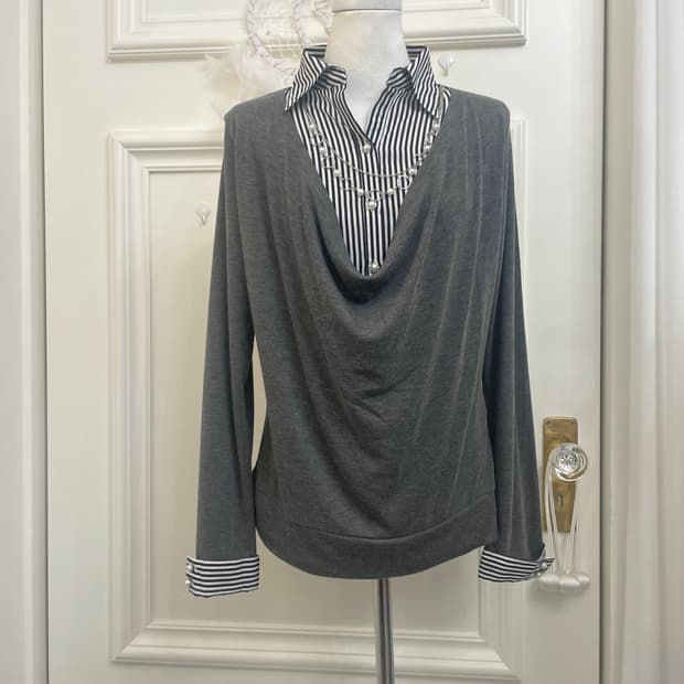 charcoal stripe shirt neckless point top