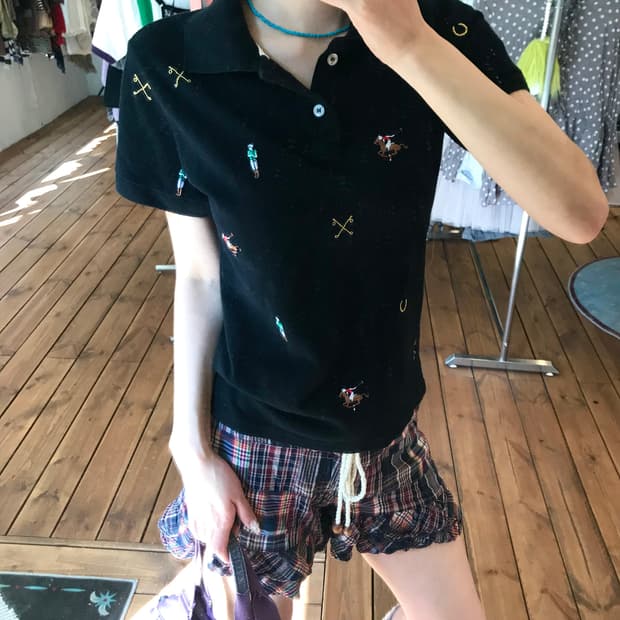폴로 블랙 멀티 로고 카라 티셔츠