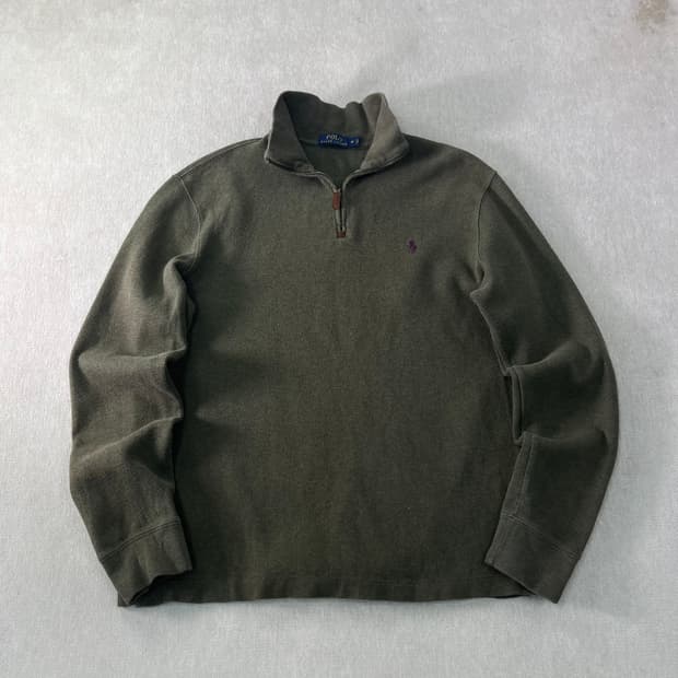 100 폴로랄프로렌 반집업 카키 코튼 니트
