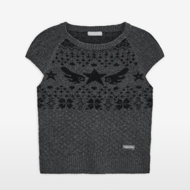 허그유어스킨 스타 윙 니트 탑 차콜 코이세이오