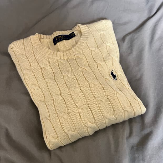 폴로 랄프로렌 케이블 꽈배기 니트 크림색 s