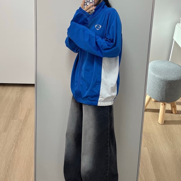 나이키 스우시 자수로고 블루 화이트 포카리 트랙탑 져지