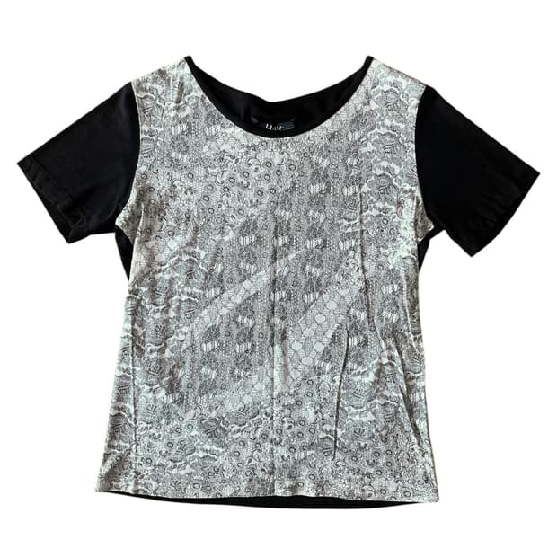 요지 야마모토 리미 푸 레이스 페이즐리 그래픽 반팔 티셔츠