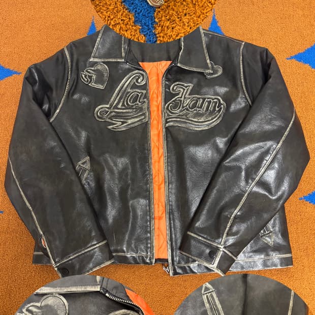 Lafam 빈티지워싱 레터링패치레더자켓 From Amsterdam🇳🇱