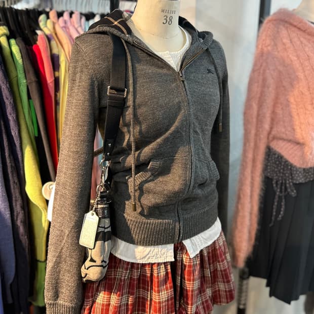 Burberry Charcoal Knit Zip-Up Hoodie