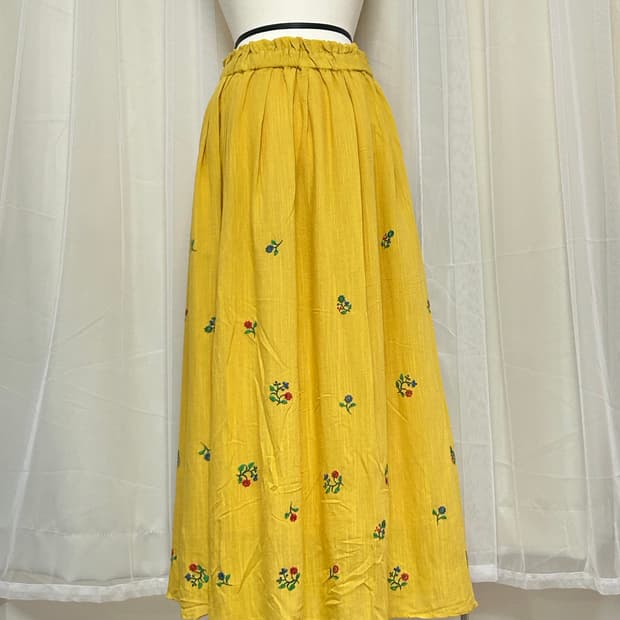 티티카카 노랑 꽃 자수 히피 롱스커트 
