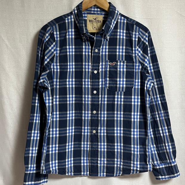 공용 홀리스터 네이비 체크 남방 셔츠 M