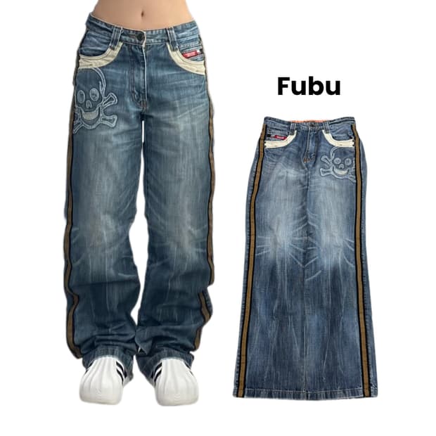 FUBU 후부 스컬 해골 올드스쿨 힙합 데님팬츠