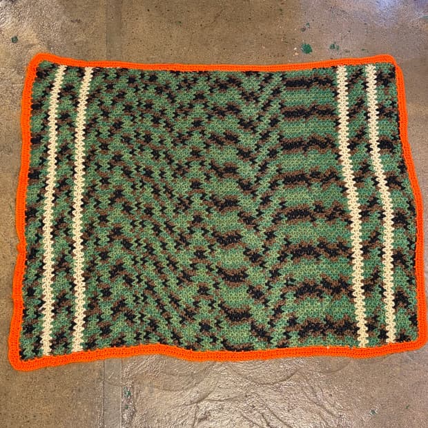 90s USA 니트 울 카모 카페트 러그 매트