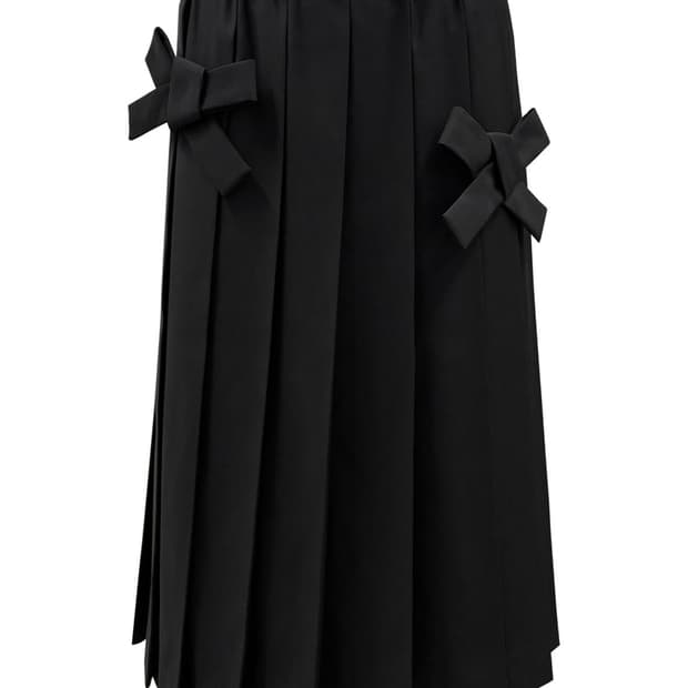 chemehc bow long pleated skirt (black)