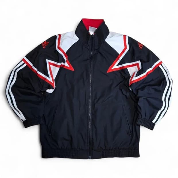 올드스쿨 00s 아디다스 삼각로고 패턴 바람막이 자켓 (실XL)