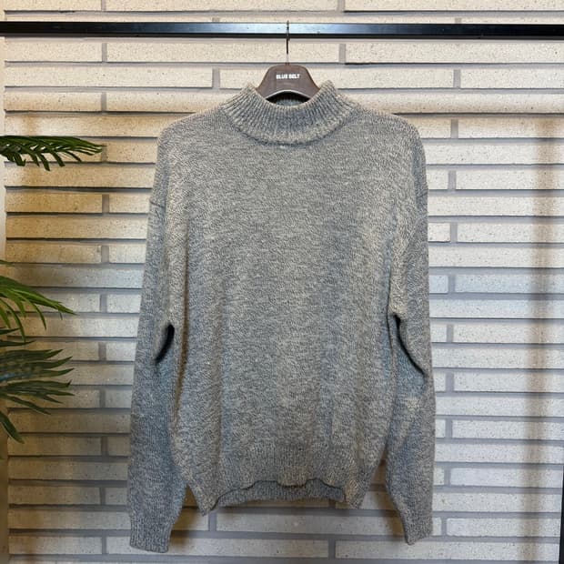 MOSCHINO 모스키노 하프폴라 울 니트 드롭숄더 디테일 멜란지 그레이