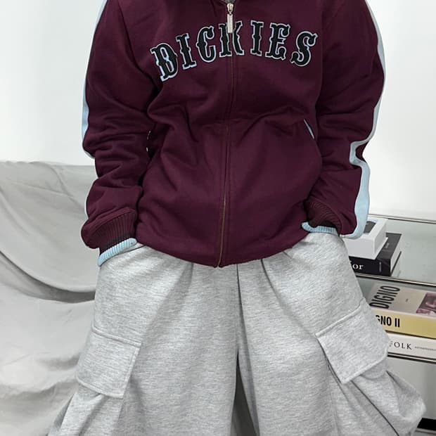 디키즈 빅로고 버건디 니트 집업 100