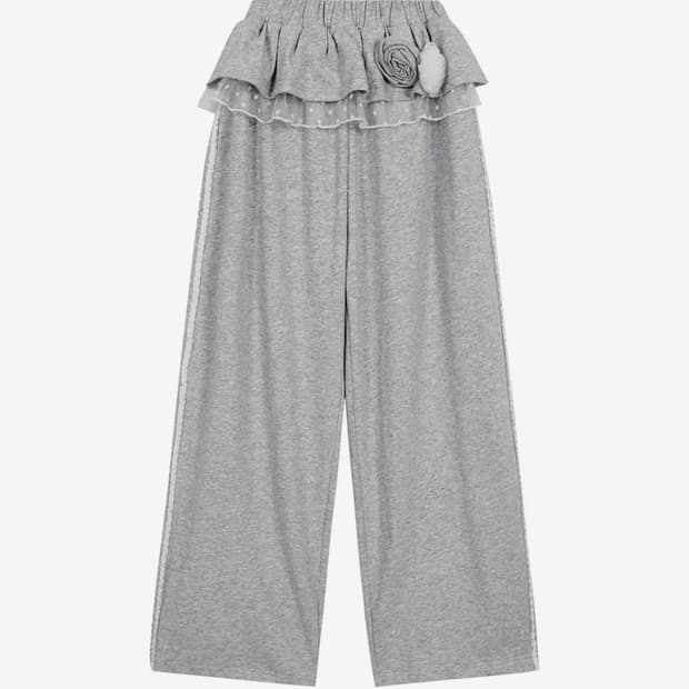 블룸 러플 레이스 스웻 팬츠 그레이