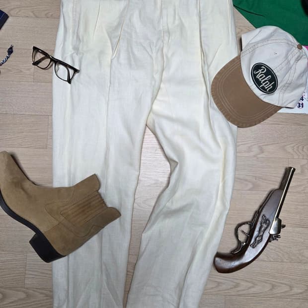 (새상품)POLO RALPH LAUREN 크림 어저스트 린넨 팬츠 투턱