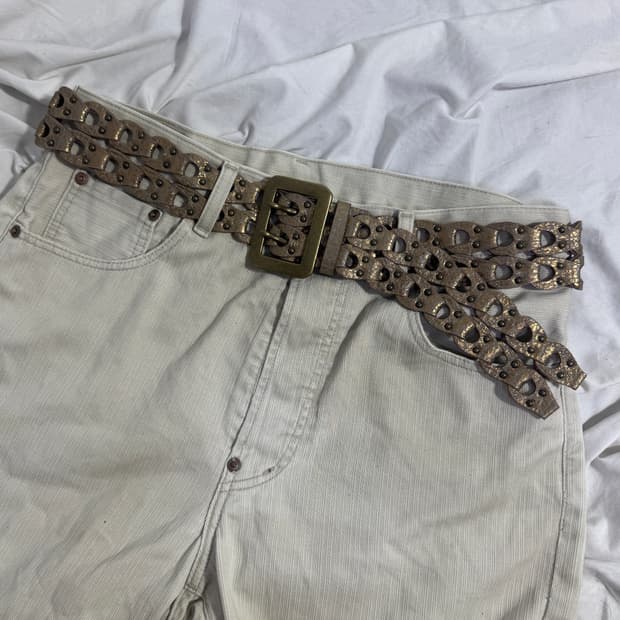 빈티지 스터드 브레이드 레더 벨트 y2k
