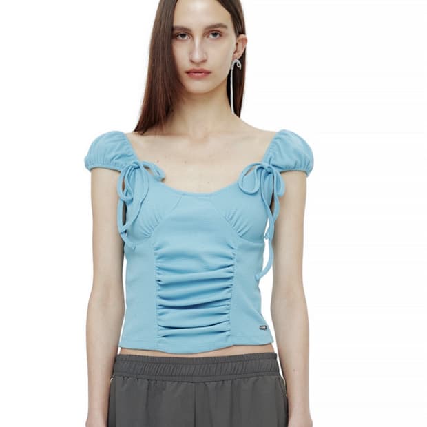 세릭 crease shirring half top - blue