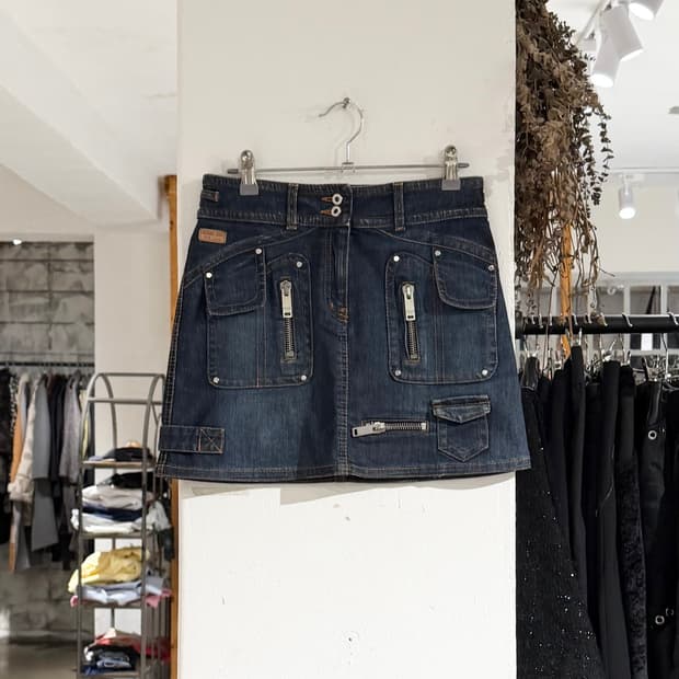 모스키노 진스 데님 포켓 더블버튼 미니 스커트