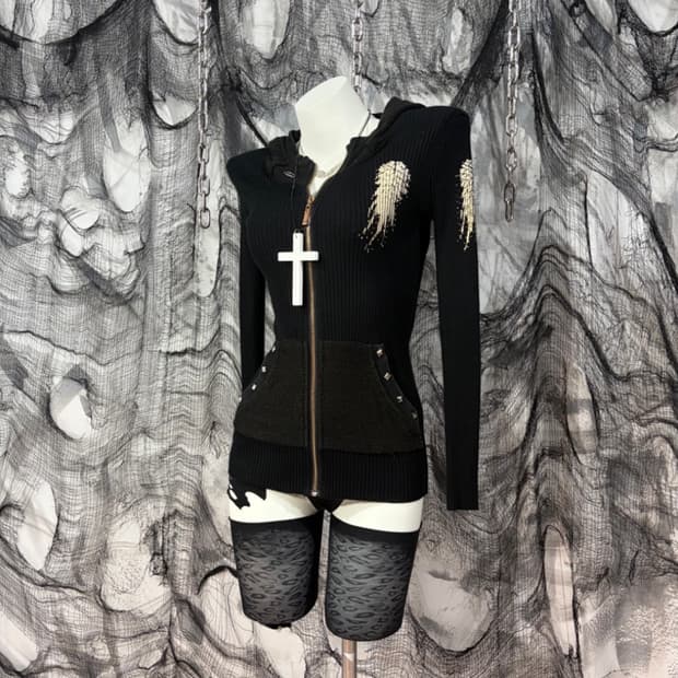 PUNK Gothic cubic wing Hoodie Zip up