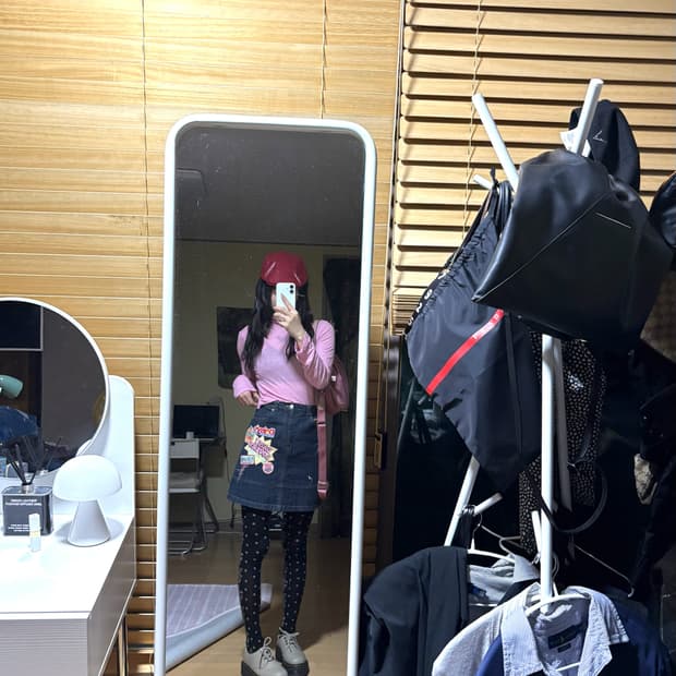 재패니즈 빈티지 데이지 걸즈 자수 패치 프린팅 데님 스커트