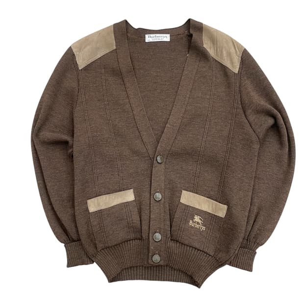 버버리 브라운 가죽 배색 가디건