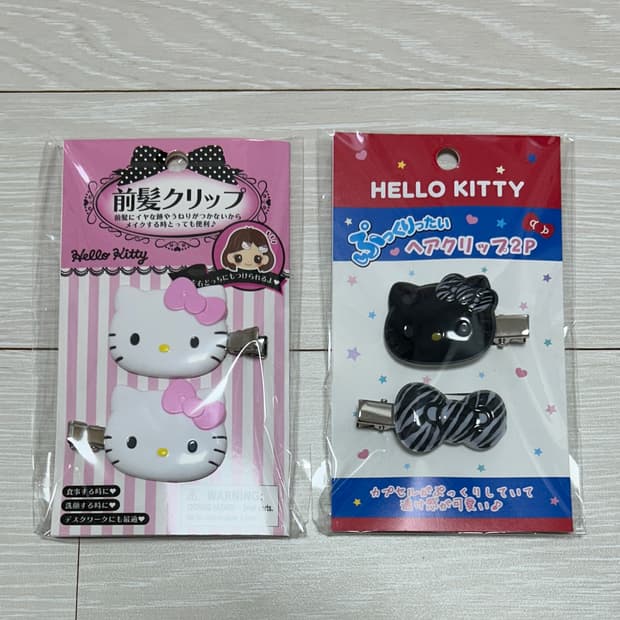 키티 헤어핀 클립 (기본 핑크 / 블랙 리본)