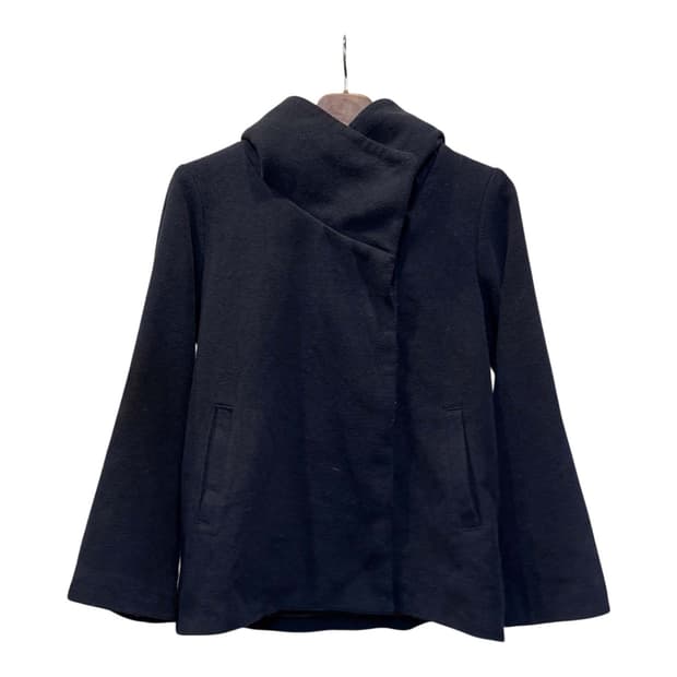 JPN VINTAGE 울 숏 코트 하이넥 히든버튼 디테일 네이비