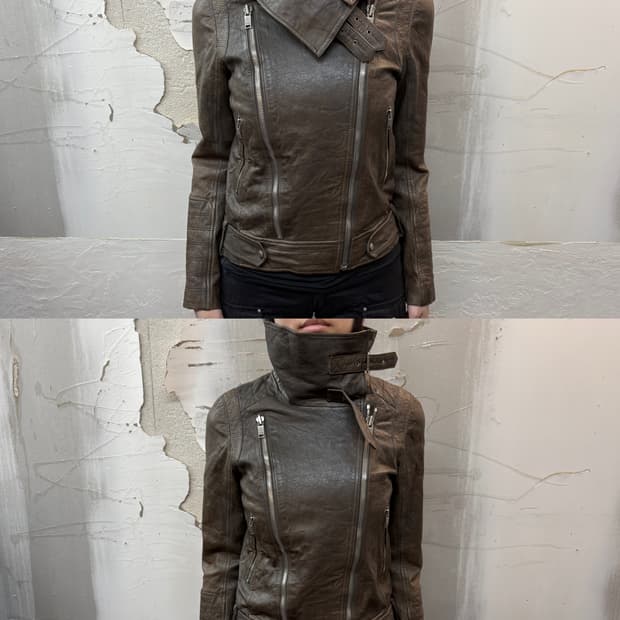 brown belt high neck sheepskin jacket