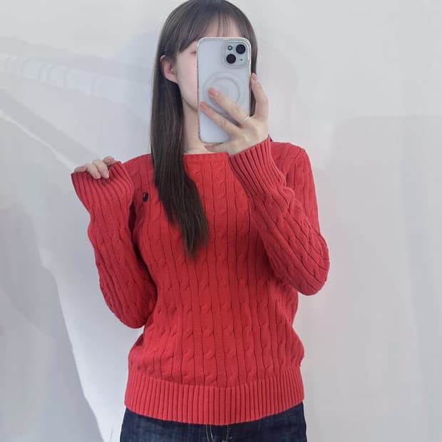 폴로랄프로렌 네이비포니 레드 케이블 니트