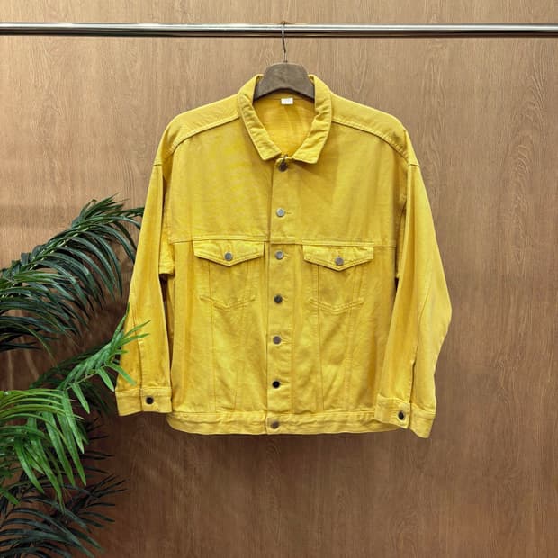 빈티지 레귤러핏 코튼 데님 자켓 실버 메탈 버튼 디테일 머스타드 옐로우