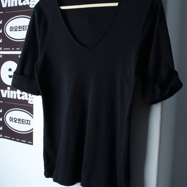 W(L-XL) 폴로 랄프로렌 반팔 티셔츠 브이넥 무지 블랙-H36799