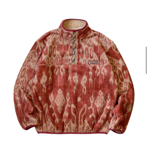 캐피탈 자바 카스리 패턴 스냅-T 플리스 풀오버 레드