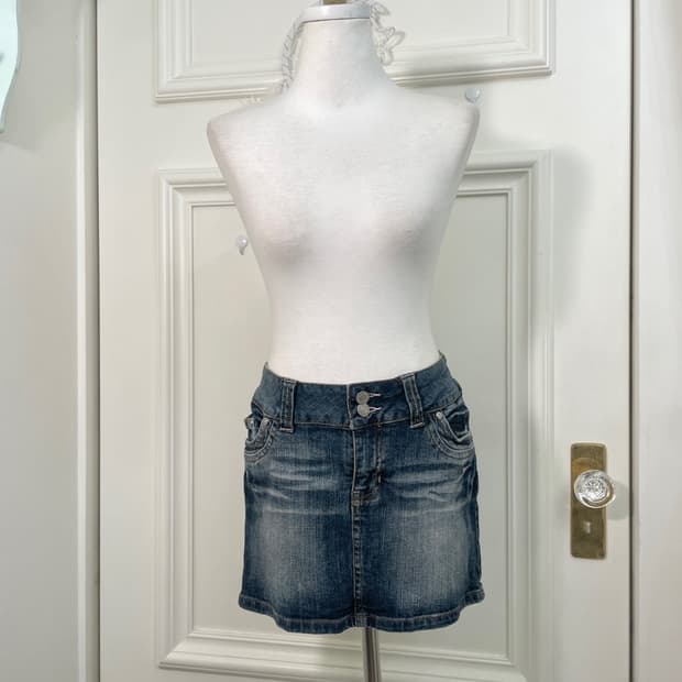 denim back heart cubic mini skirt