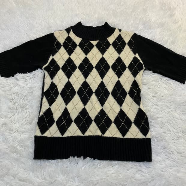 빈티지 아가일 패턴 폴라 반팔 니트 809 y2k 스트릿 갸루 펑키 일본