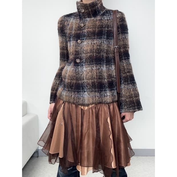 빈티지 하프 코트 하이넥 울 자켓