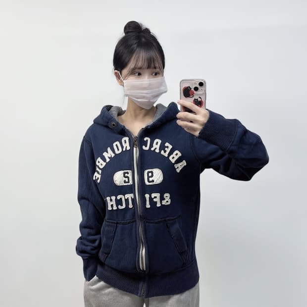 아베크롬비 아치 로고 후드집업 네이비