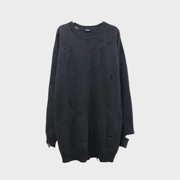 디젤 데미지 디테일 울 혼방 롱 니트 59521