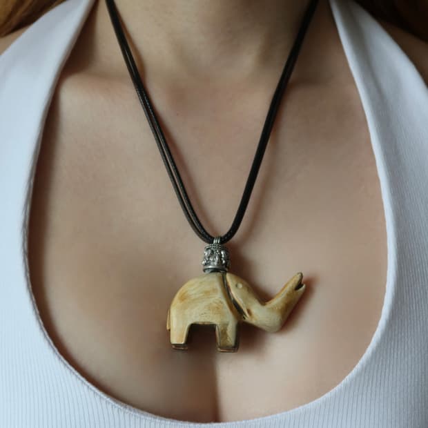 elephant charm leather necklace