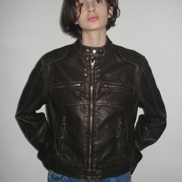 파르티멘토우먼 워시드 레더 바이커자켓