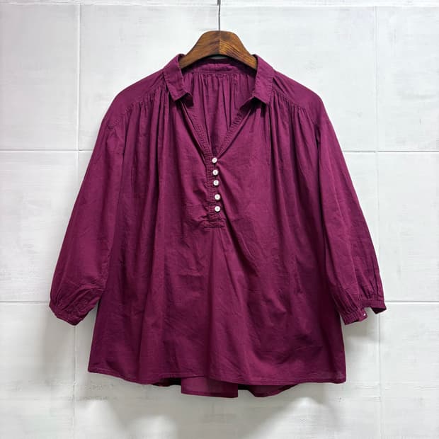 쉬미즈 퍼플 버건디 히피 모리걸 블라우스 JPN