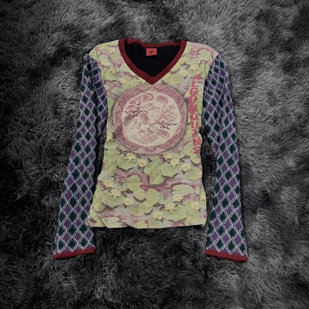 ALGONQUINS 오리엔탈 패턴&체크 브이넥 니트