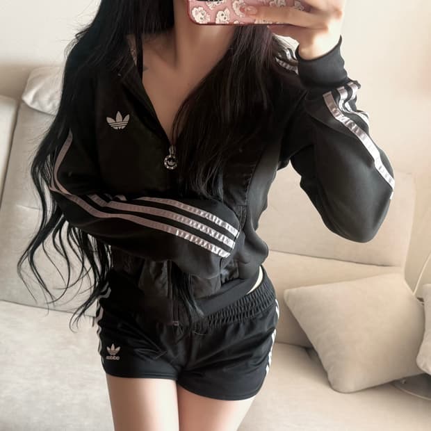 아디다스 블랙 / 실버 큐빅 후드집업