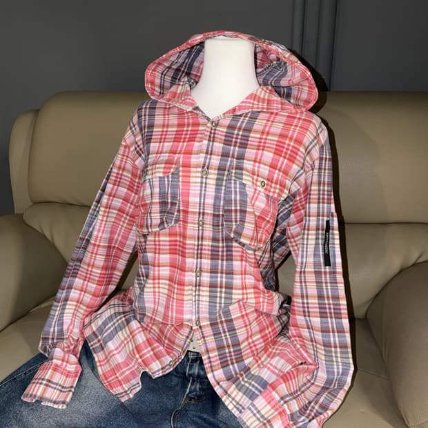 55DSL check pattern hood shirt