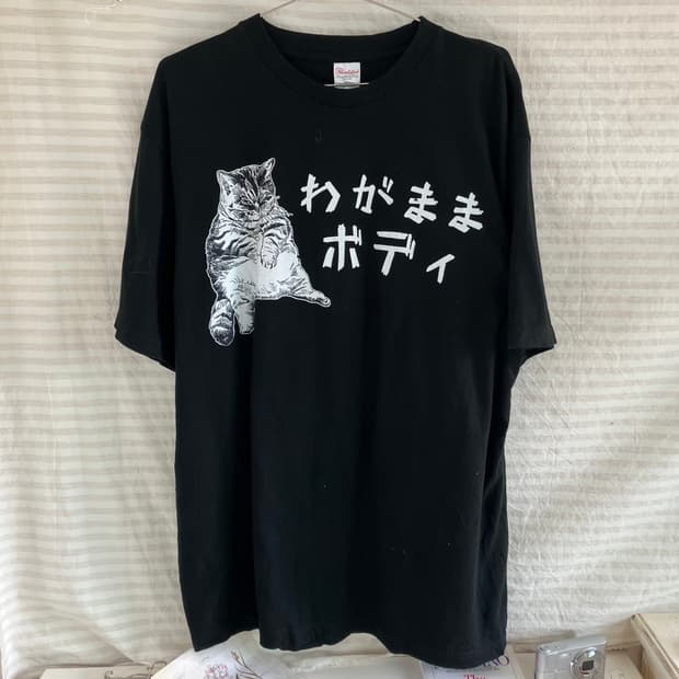 빈티지 일본 네코 프린팅 반팔 981 y2k 스트릿 갸루 펑키 일본빈티지